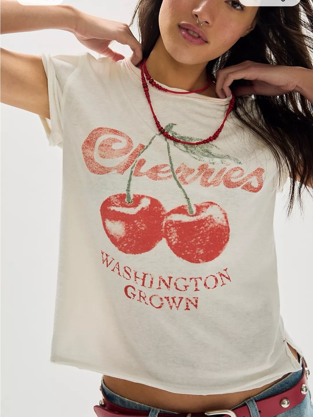 Free People/We The Free Nova Graphic Tee in Cherry Combo Size M. NWT